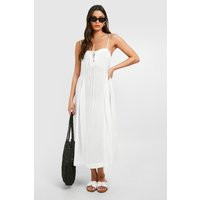 Womens Linen Tie Front Milkmaid Midi Dress - White - 14 | boohoo (US & Canada)