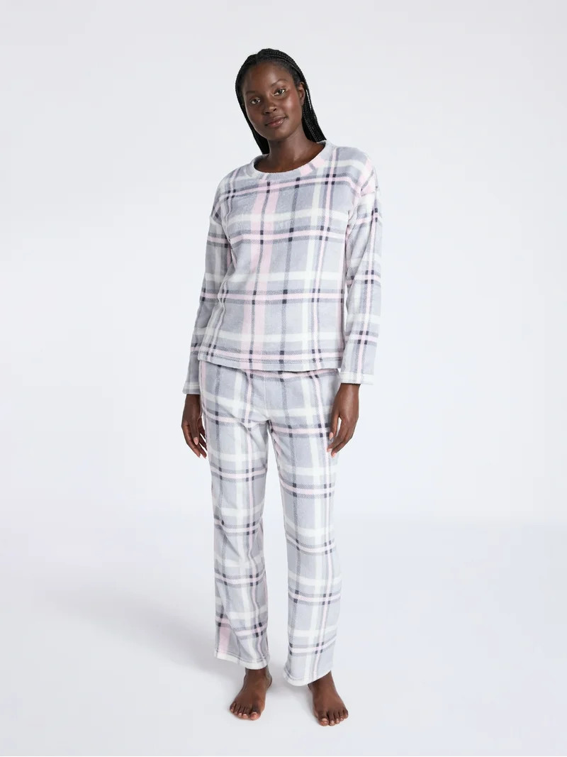 Joyspun Women's Folded Giftable Plush Long Sleeve Top and Pants Pajamas Set, 2-Piece, Sizes S-3X | Walmart (US)
