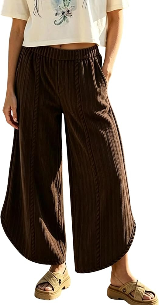 Xiaoxuemeng Womens Corduroy Pants Wide Leg Baggy Palazzo Pants with Pockets | Amazon (US)