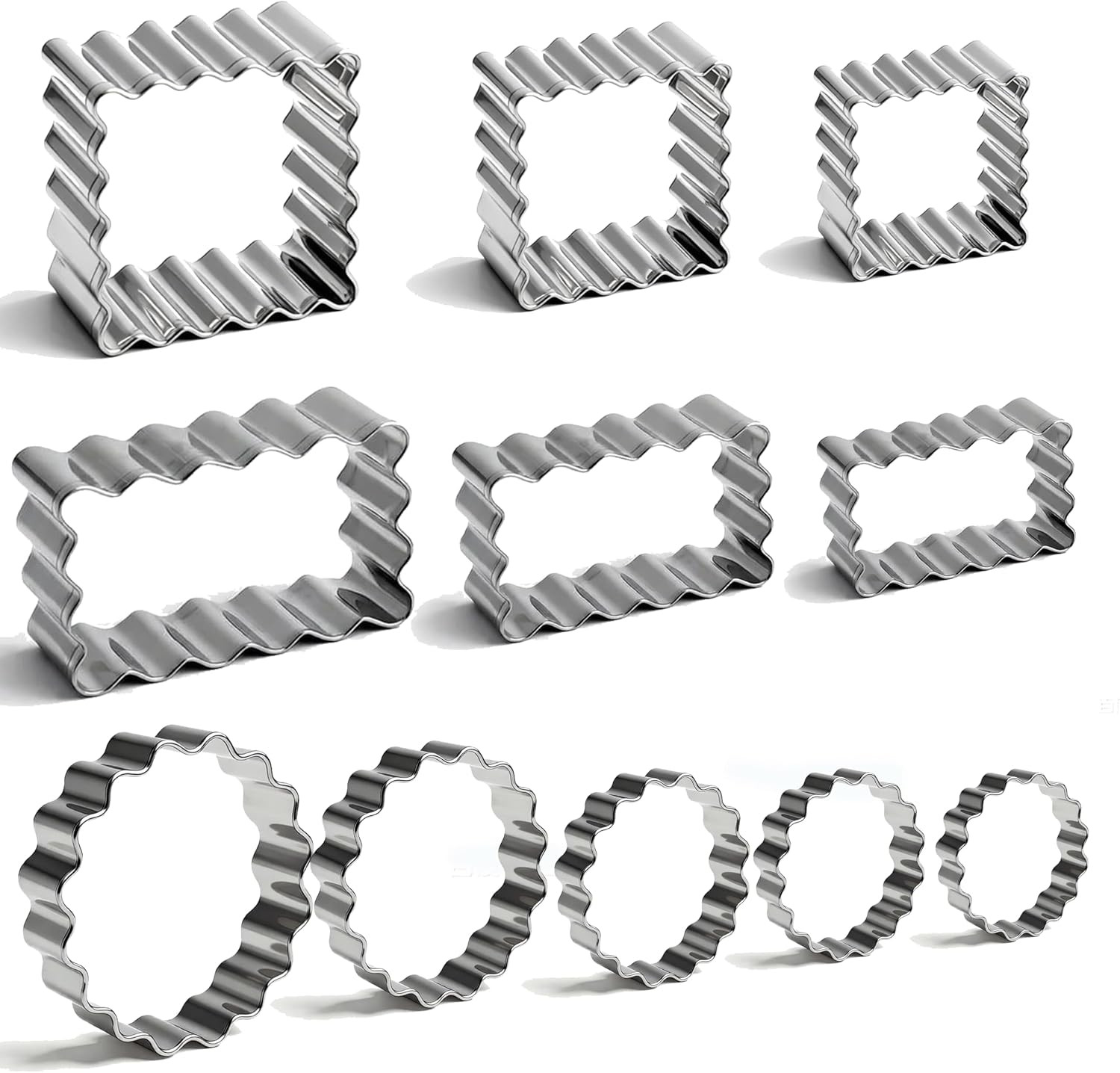 11Pcs Scalloped Cookie Cutter Set, Assorted Sizes-Include3 Square,3 Rectangle and 5 Round Fondant Molds,Reusable with Jagged Edge Design for a Special Event Holiday Everyday Treat (11Pcs) | Amazon (US)