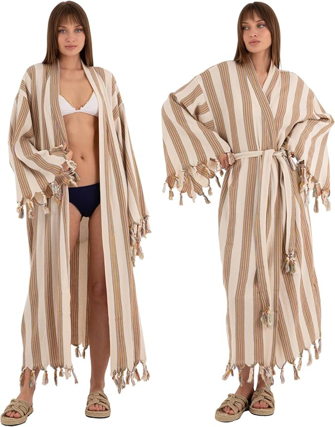 Women’s Kimono Beach Cover Up – Turkish Linen Kaftan Cardigan, Boho Swimsuit Coverup, Summer ... | Amazon (US)