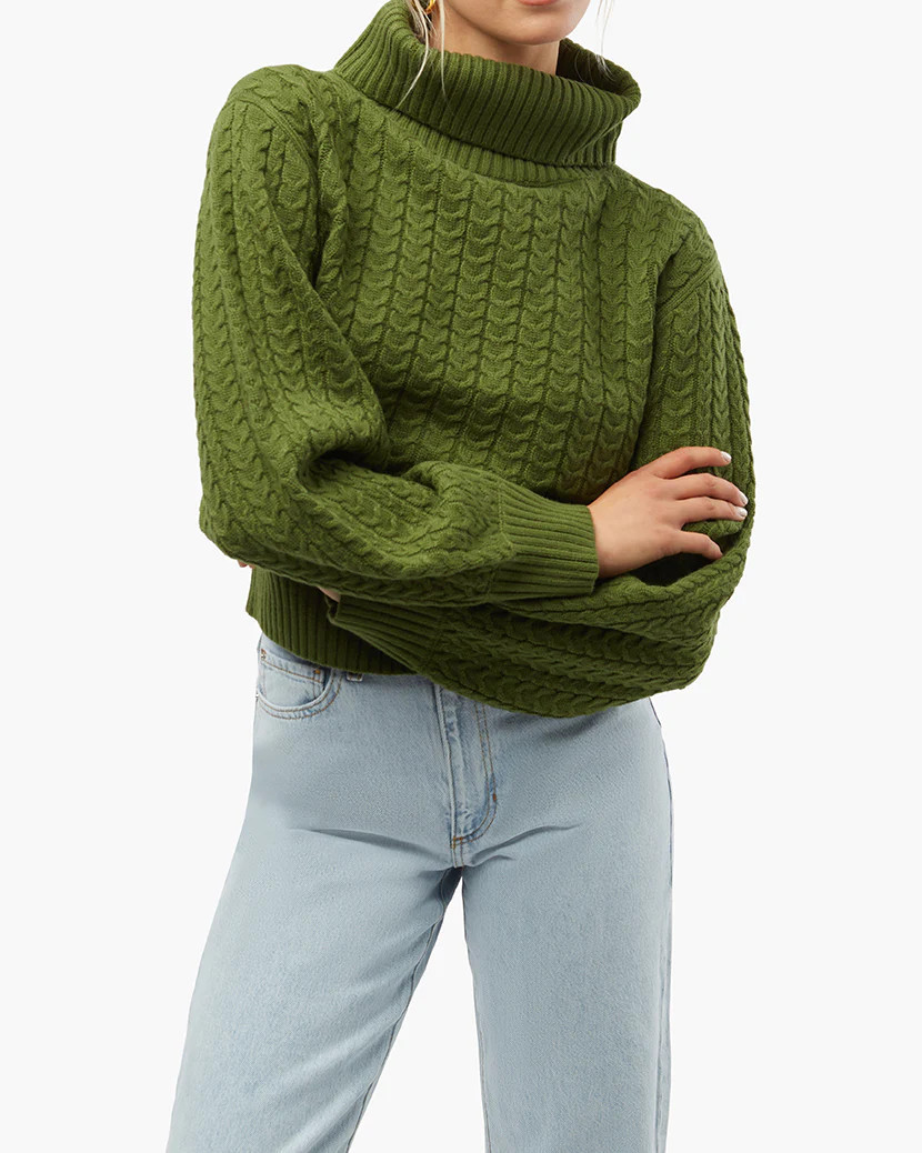 Turtleneck Cable Sweater - Basil XXS | We Wore What