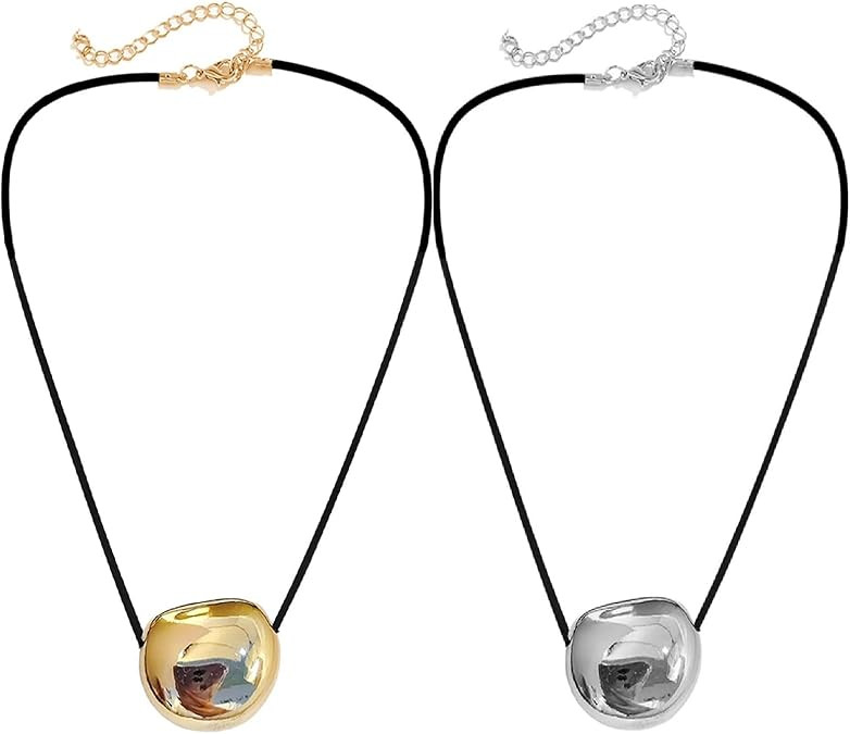 2PCS Oval Bead Clavicle Chain Fashionable Geometric Pendant Necklace | Amazon (US)