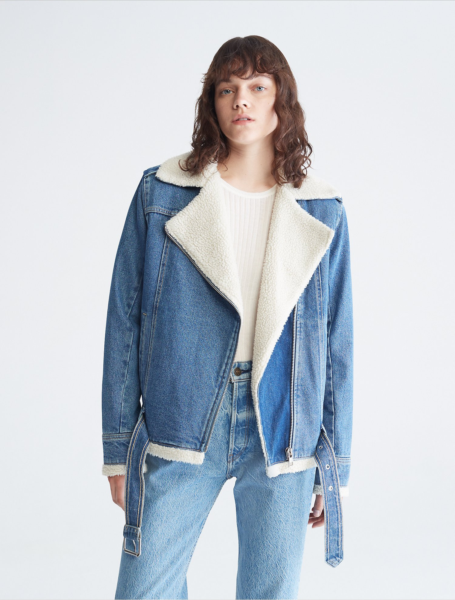 Sherpa Denim Belted Biker Jacket | Calvin Klein | Calvin Klein (US)