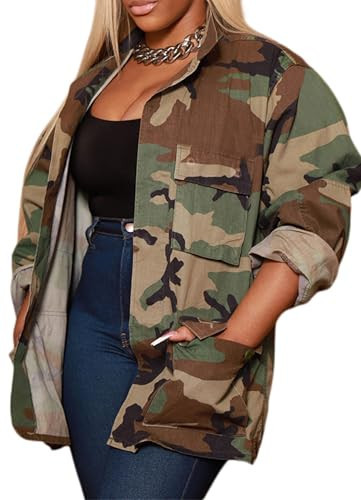 Generic Women's Camo Jacket, Camouflage Coat, XX-Large, Plus Size, Adult, Cropped, Long Sleeve, Button, Fall, Winter | Amazon (US)