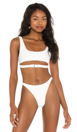 Mona Buckle Bikini Top in White | Revolve Clothing (Global)