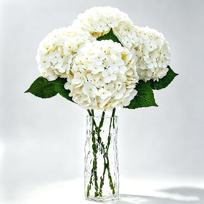 4 PCS Real Touch White Hydrangea Artificial Flowers 20.5", Latex Large Faux Hydrangeas Fake Flowe... | Amazon (US)