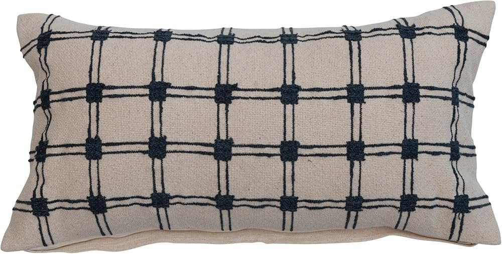 Creative Co-Op Cotton Slub Grid Embroidery, Multicolor Lumbar Pillow, Ivory | Amazon (US)
