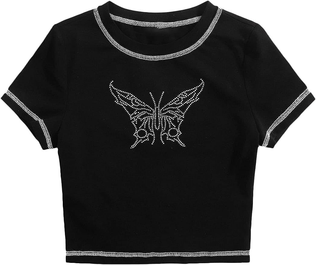 SOLY HUX Women's Butterfly Short Sleeve Tee Summer T Shirt Crop Top | Amazon (US)