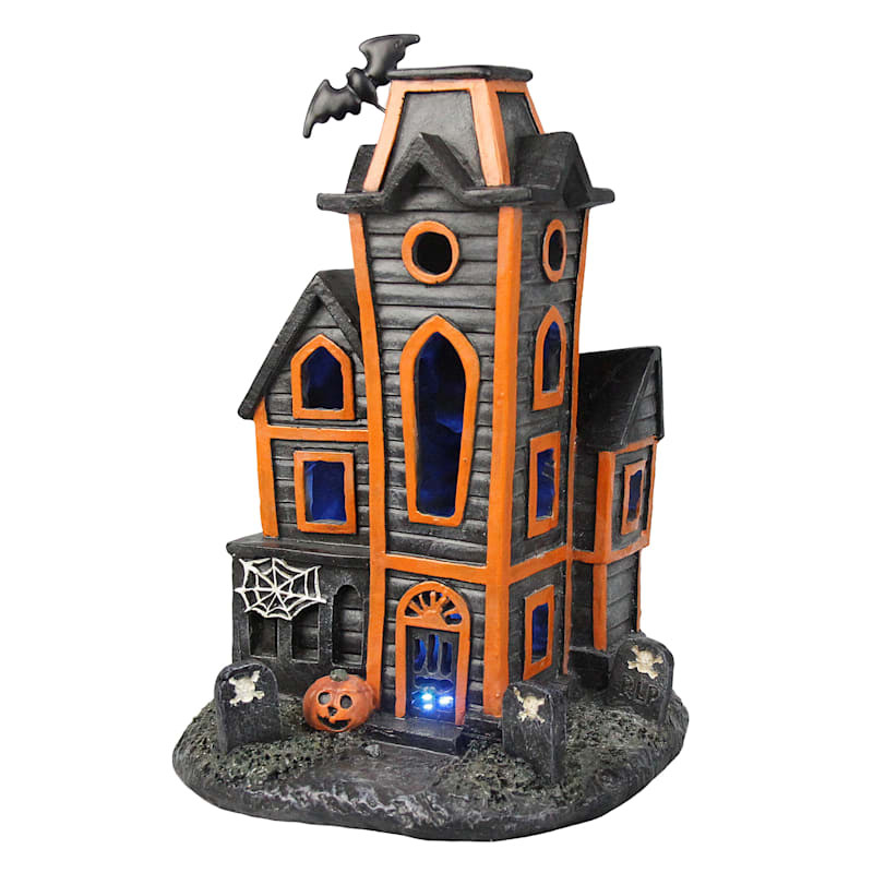 Homespun Halloween Pre-Lit Orange & Black Haunted House, 9.4" | At Home