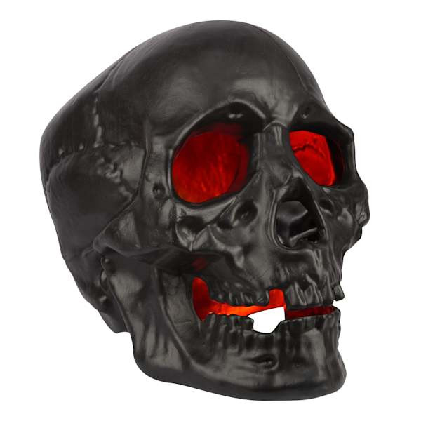 Pre-Lit Black Skull With Orange Lights, 16" At Home, Plastic | At Home