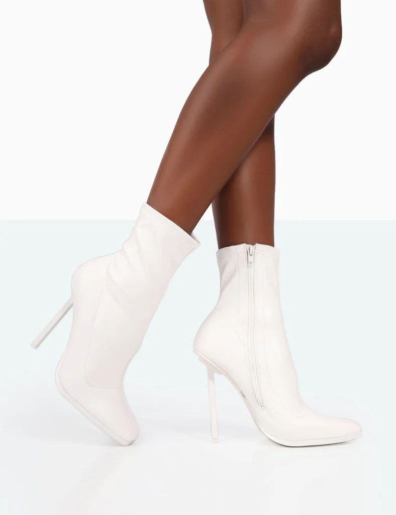 Pippa White Sock High Heeled Ankle Boots | Public Desire (US & CA)