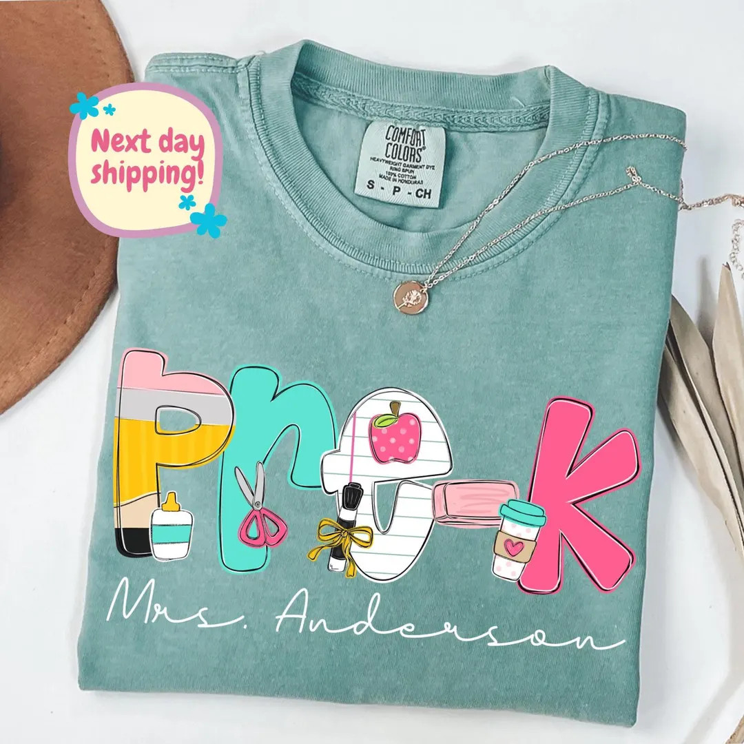 Personalized Pre-k Teacher Shirt, Comfort Colors® Preschool Teacher Tee, Back to School T-shirt,... | Etsy (US)