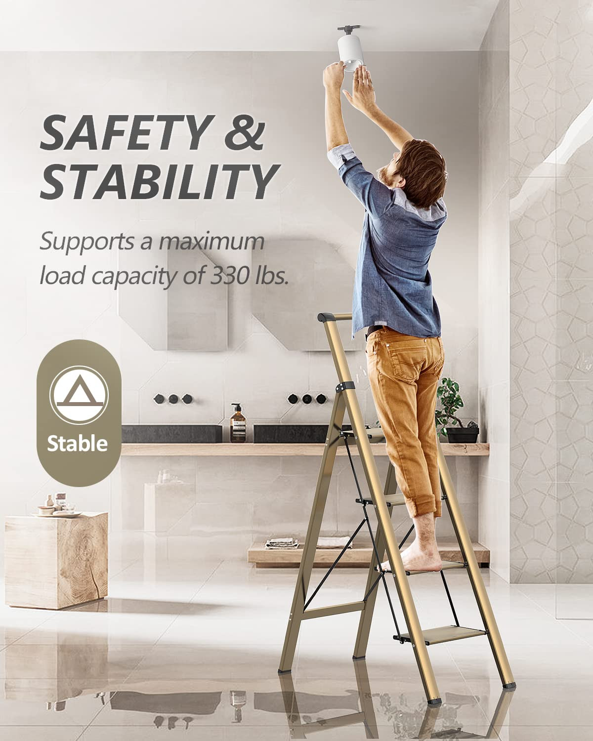 4 Step Ladder, Folding Step Stool with Anti-Slip Wide Sturdy Pedal and Handgrip, Portable Lightwe... | Amazon (US)