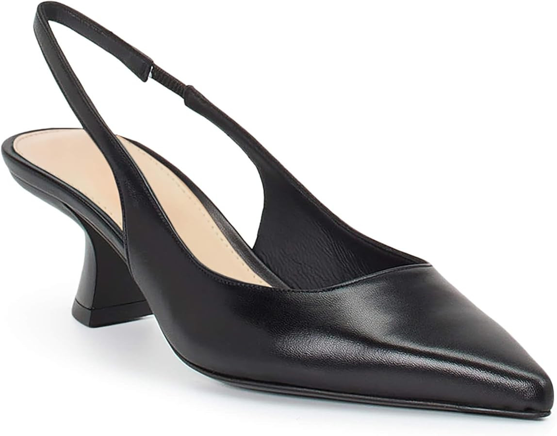 gihubafuil Women’s Low Kitten Heel Pumps Shoes Closed Pointed Toe Heels Casual Slingback Slip-o... | Amazon (US)