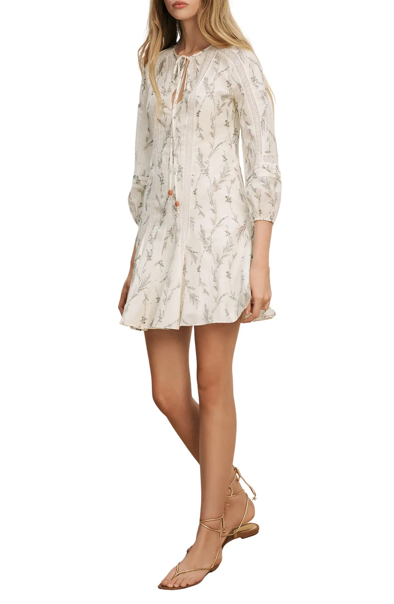 Veronica Beard Ollian Floral Cotton & Silk Minidress in Dove Multi at Nordstrom, Size 0 | Nordstrom