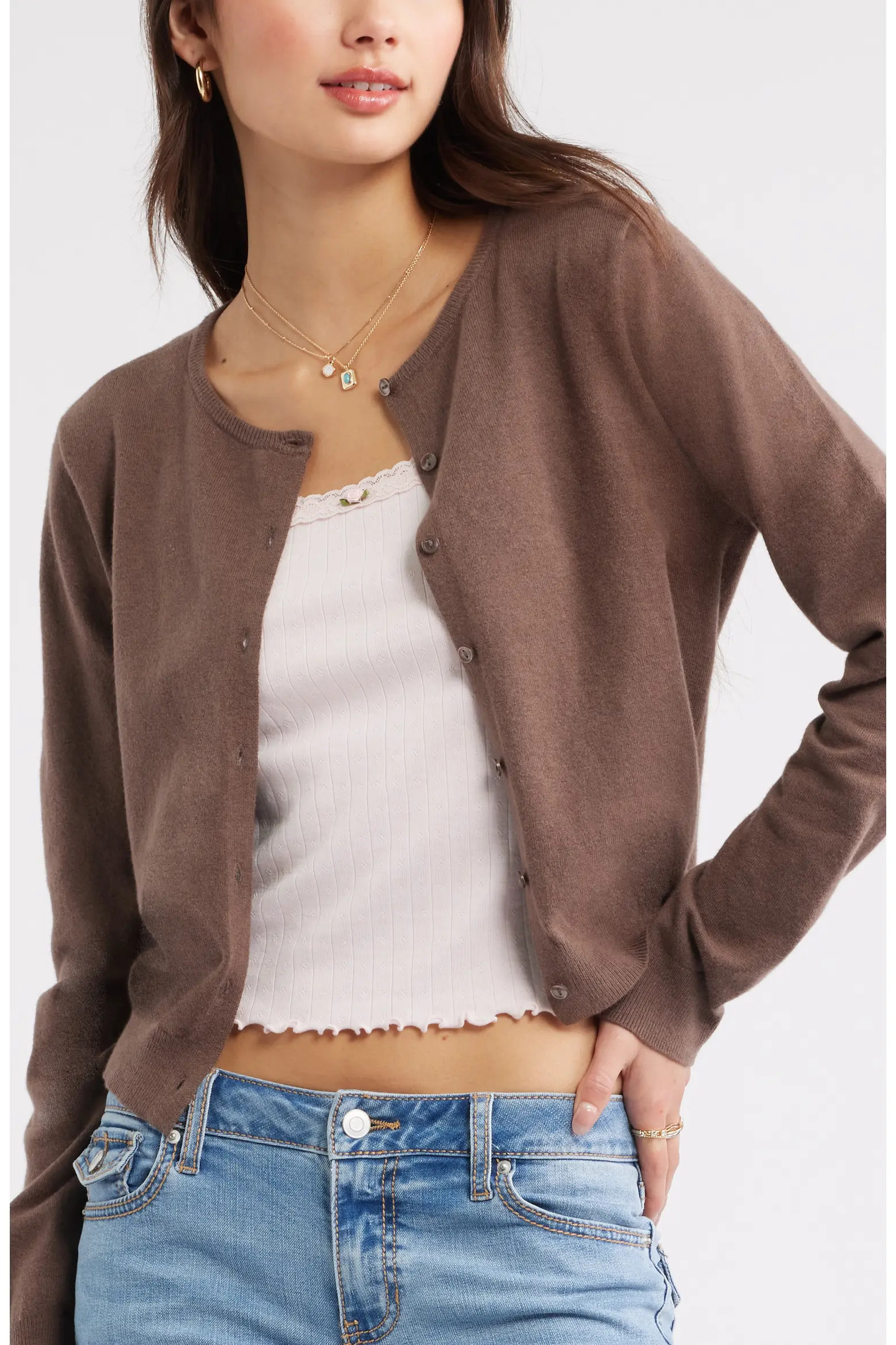 Crewneck Cotton Blend Cardigan (Women) | Nordstrom | Nordstrom