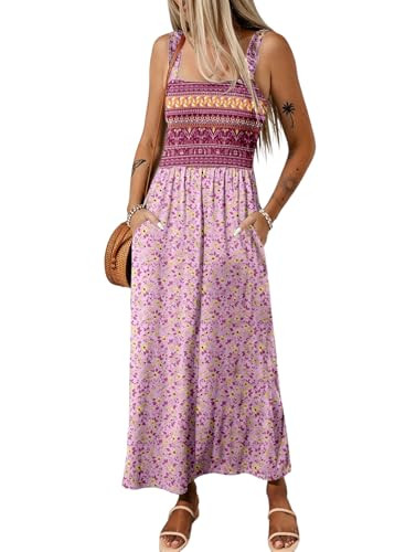 Dokotoo Midi Dresses for Women Printed Summer Dresses for Women Sundress Trendy Maxi Dresses Sleeveless Purple XX Large | Amazon (US)