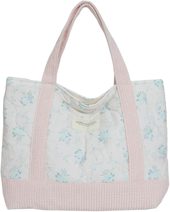 JQWSVE Floral Tote Bag for Women Coquette Aesthetic Tote Purse Cute Cotton Quilted Hobo Handbag L... | Amazon (US)