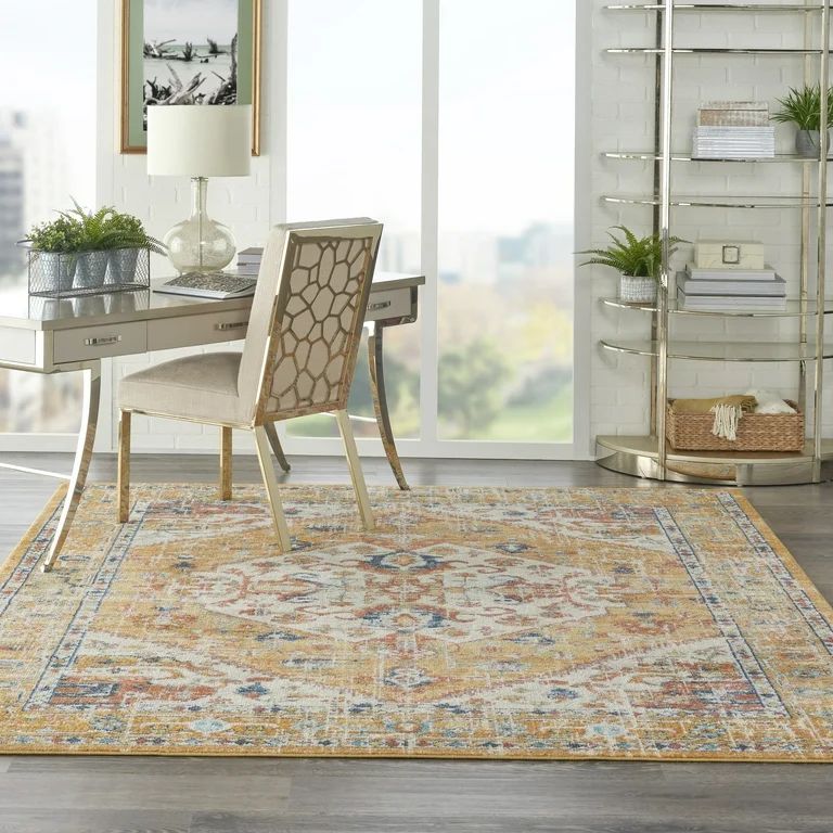 Nourison Passion Ivory/Yellow 6'7" x 9'6" Area Rug, Vintage, Boho, Bed Room, Living Room, Dining ... | Walmart (US)