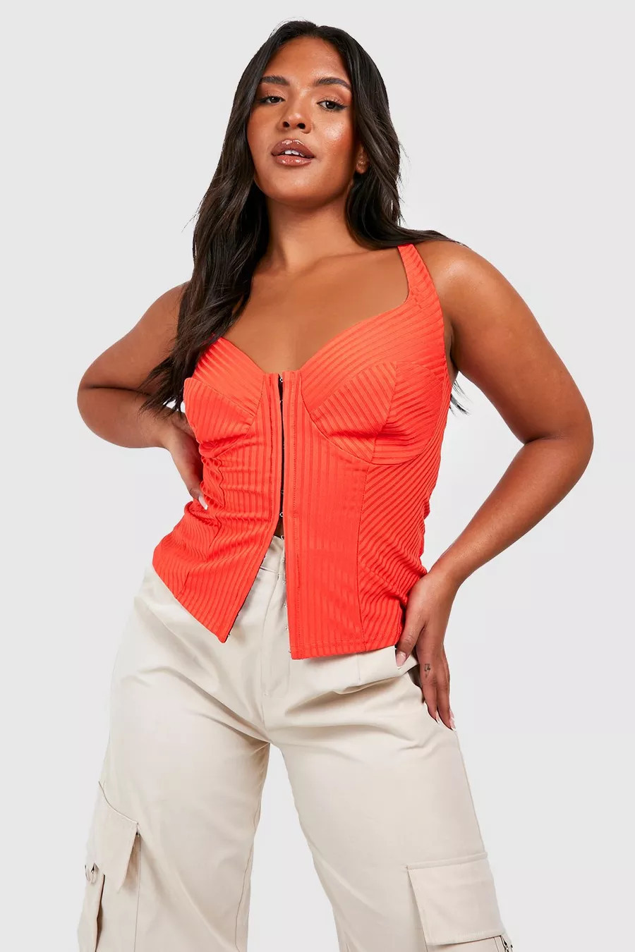 Plus Hook And Eye Rib Sleeveless Corset Top | Boohoo.com (US & CA)