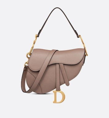 Saddle Bag with Strap Warm Taupe Grained Calfskin | DIOR | Dior Couture
