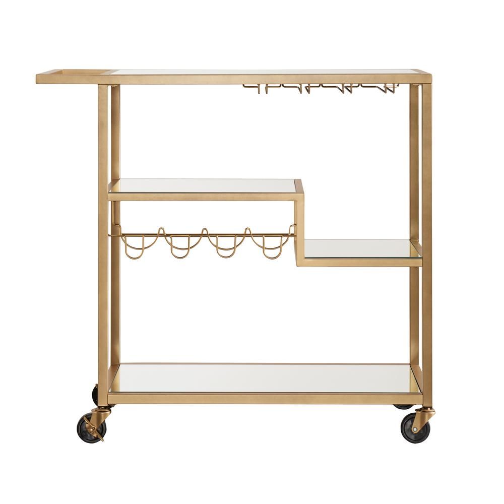 HomeSullivan Allyon Champagne Gold Bar Cart with Wine Glass Storage 40616BS-07MR - The Home Depot | The Home Depot