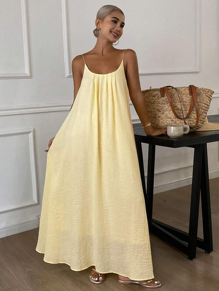 Livesso Women Summer New Arrival Holiday Wear Backless Cream Yellow Dress | SHEIN