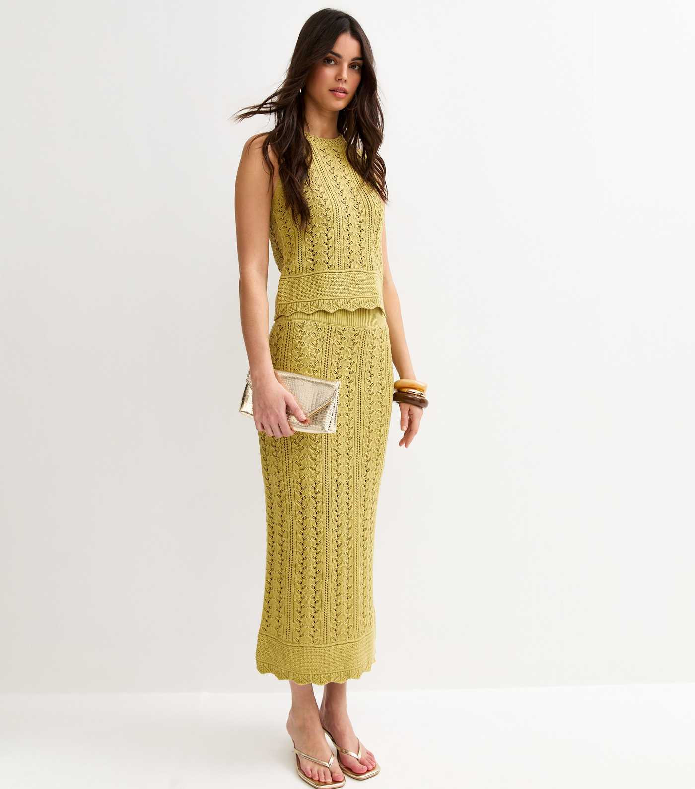Green Cotton Rich Scallop Hem Pointelle Knit Skirt | New Look | New Look (UK)