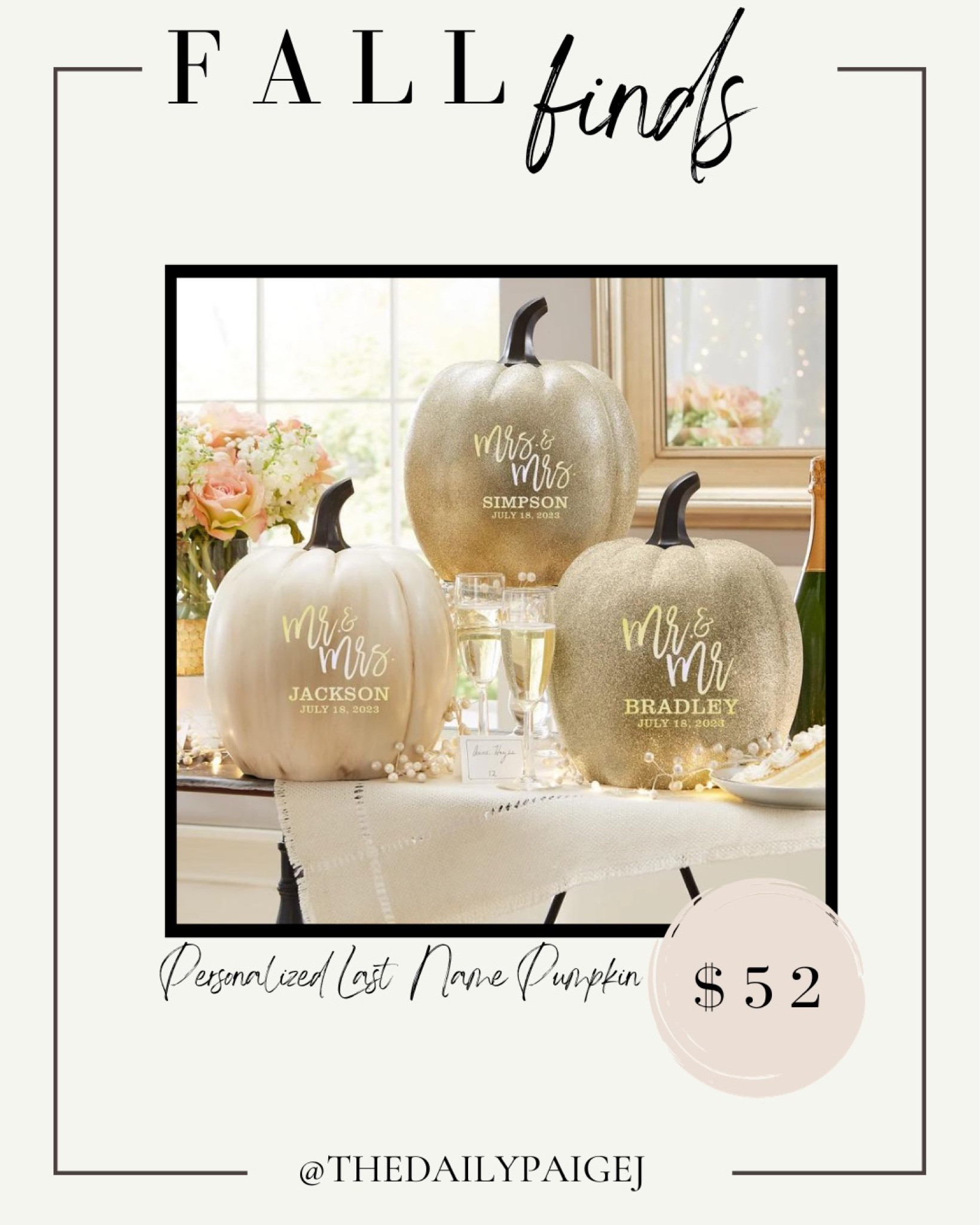Looking for some great fall decor or know someone who is getting married this year? These light up last name pumpkins are so cute for fall and so cute for someone recently engaged. This would be a great fall decor piece they could use year after year. 

Fall decor, pumpkin spice, welcome mats, Fall welcome mats, hello pumpkin, pumpkins, hello Fall, items for fall, Fall home decor, Fall mugs, pumpkin mugs, pumpkin outdoor decor, pumpkin indoor decor, Fall lovers, Fall signs, Halloween decor, Halloween signs, last name signs, Mr & mrs pumpkin, pumpkins for fall

#LTKfindsunder100 #LTKHoliday #LTKSeasonal