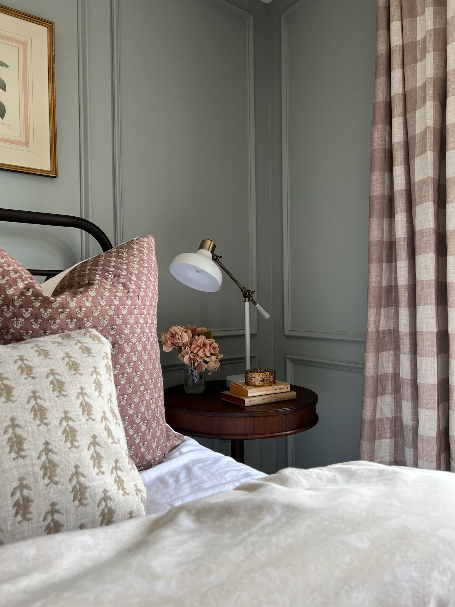 Blue-green bedroom / gingham curtains / vintage bedroom / wrought iron bed

#LTKHome