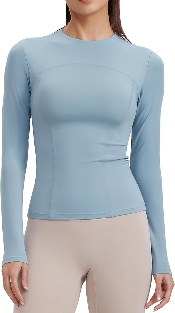 ENERBLOOM Womens Yoga Tops Long Sleeve Tight Workout Shirts Slim Fit Stretch Cream Feeling Gym At... | Amazon (US)