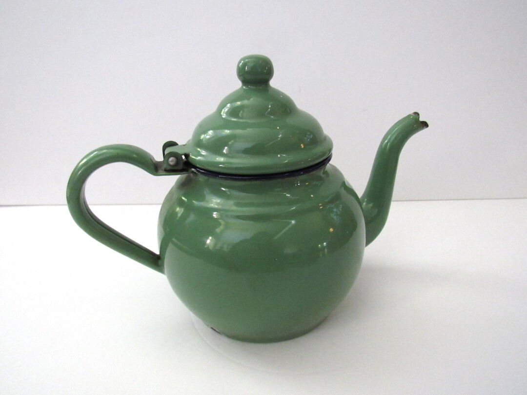 Vintage Green Enamel Teapot With Hinged Lid - Etsy | Etsy (US)