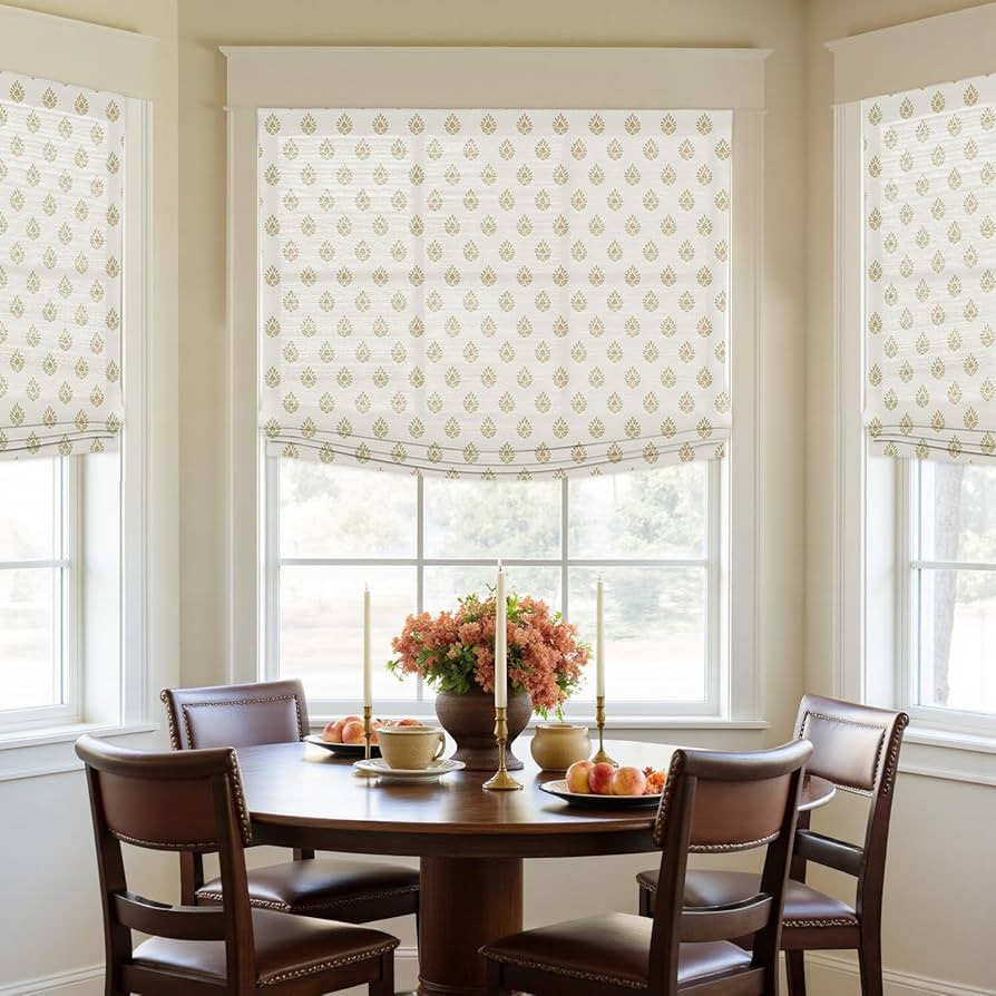 TWOPAGES Relaxed Block Printing Linen Roman Shades, Custom Size Light Control Corded Window Blind... | Amazon (US)