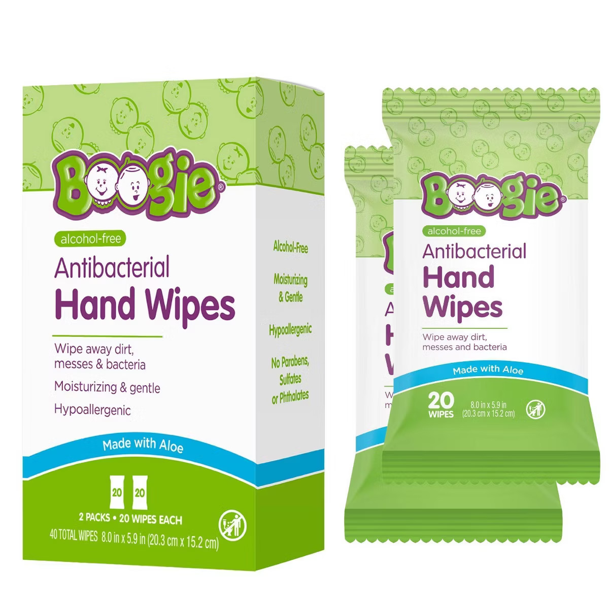 Boogie Wipes Antibacterial Alcohol Free & Hypoallergenic Hand Wipes for Kids and Adults - 40ct/2p... | Target