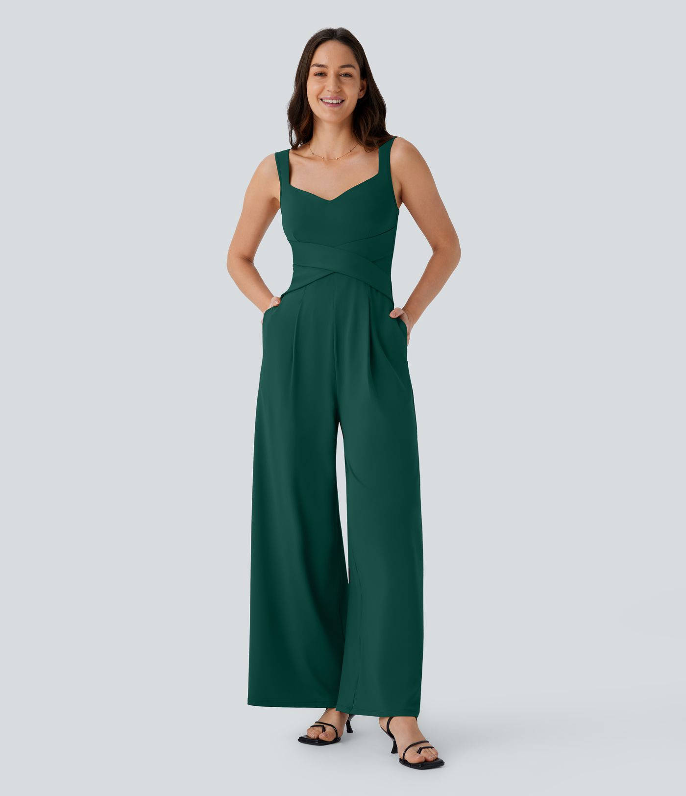 U Back Sleeveless Casual Jumpsuit with Pockets | HALARA
