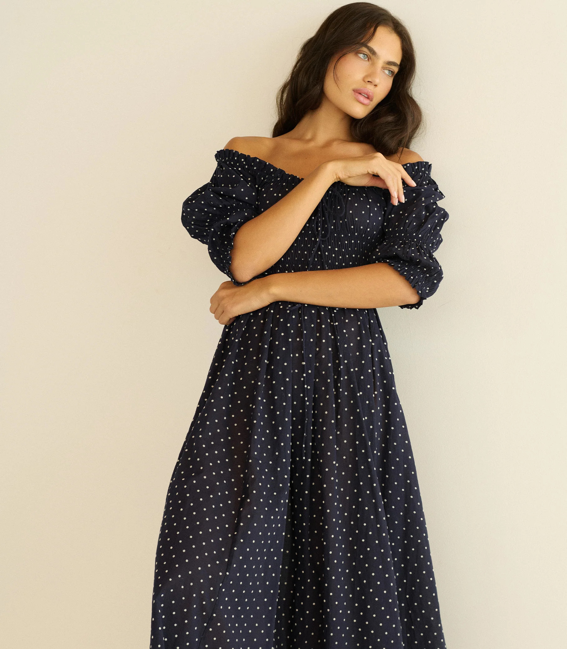 Ischia Dress - Navy Flock Dot | DÔEN | DOEN