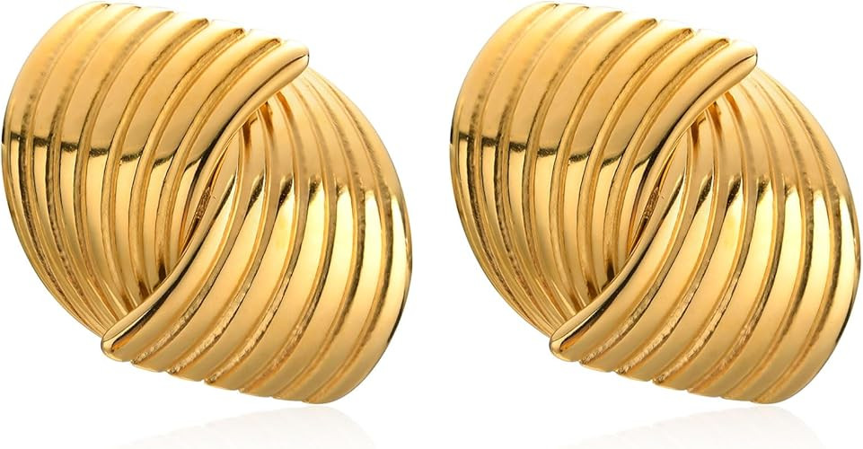 Womens Gold Studs Earrings, 14K Gold Plated Personality Big Stud Earring,Stainless Steel Hypoalle... | Amazon (US)