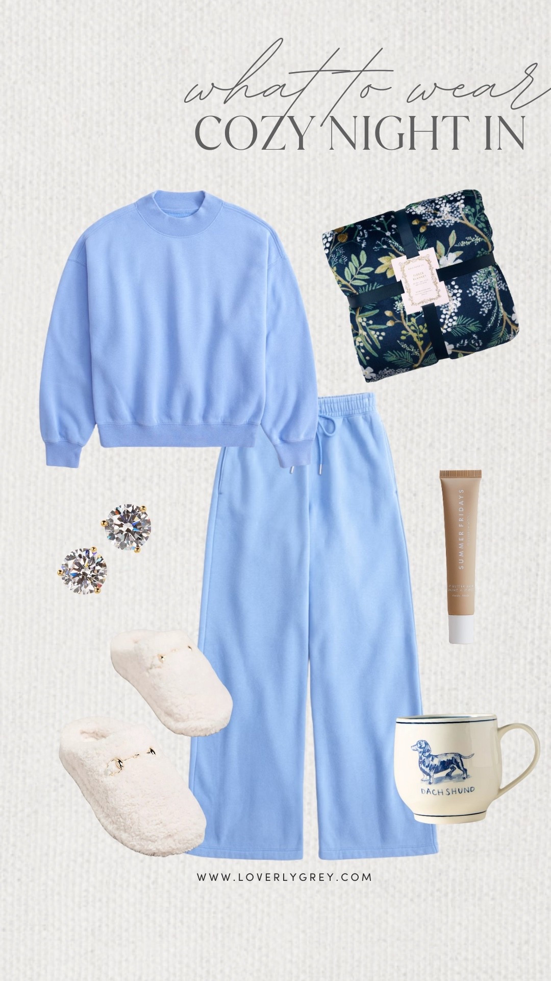Loverly Grey, what to wear for a cozy night in! This matching set from Abercrombie is perfect for lounging around the house. I’d wear fuzzy slippers, simple stud earrings, and cozy up for the floral blanket on the couch. Loverly Grey, what to wear, cozy night in 

#LTKHoliday #LTKFindsUnder100 #LTKSeasonal