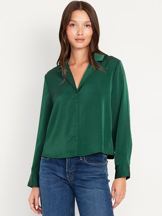 Satin Cropped Button-Down Shirt | Old Navy (US)