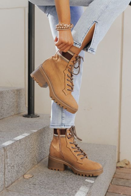 Natural Lace Up Lug Sole Bootie | Magnolia Boutique