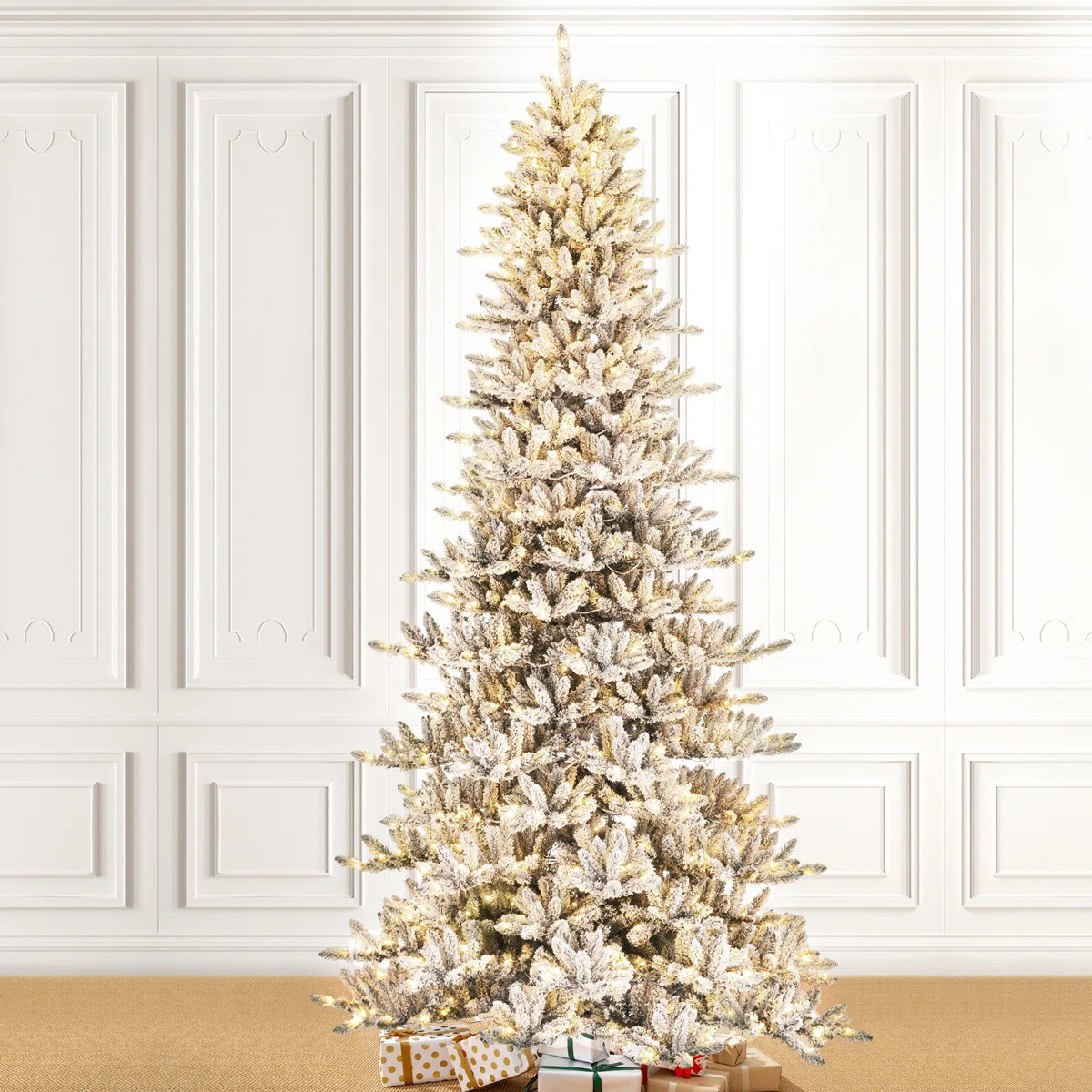 Herolinda 11' Pre-Lit Flocked Slim Fir Artificial Christmas Tree with 950 Warm White Lights | Wayfair North America
