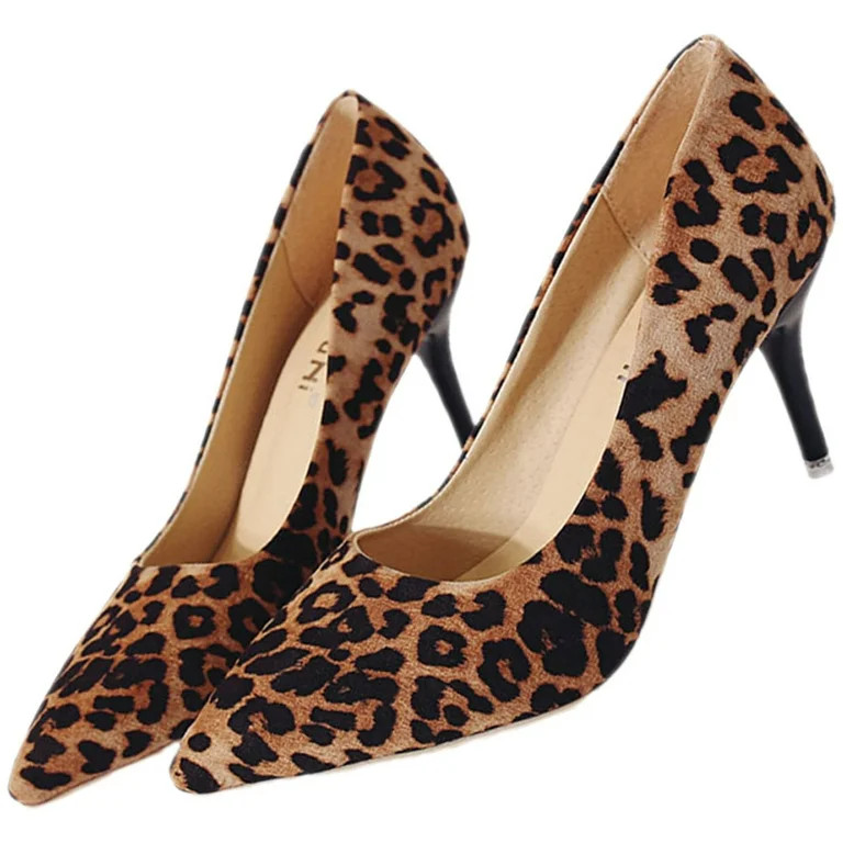 Leopard Print High Heels Black Pumps Point Toe Pointed Single Fashion Women Shoes | Walmart (US)