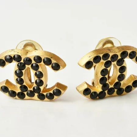 Authenticated Used Chanel earrings CHANEL here mark rhinestone / black gold | Walmart (US)