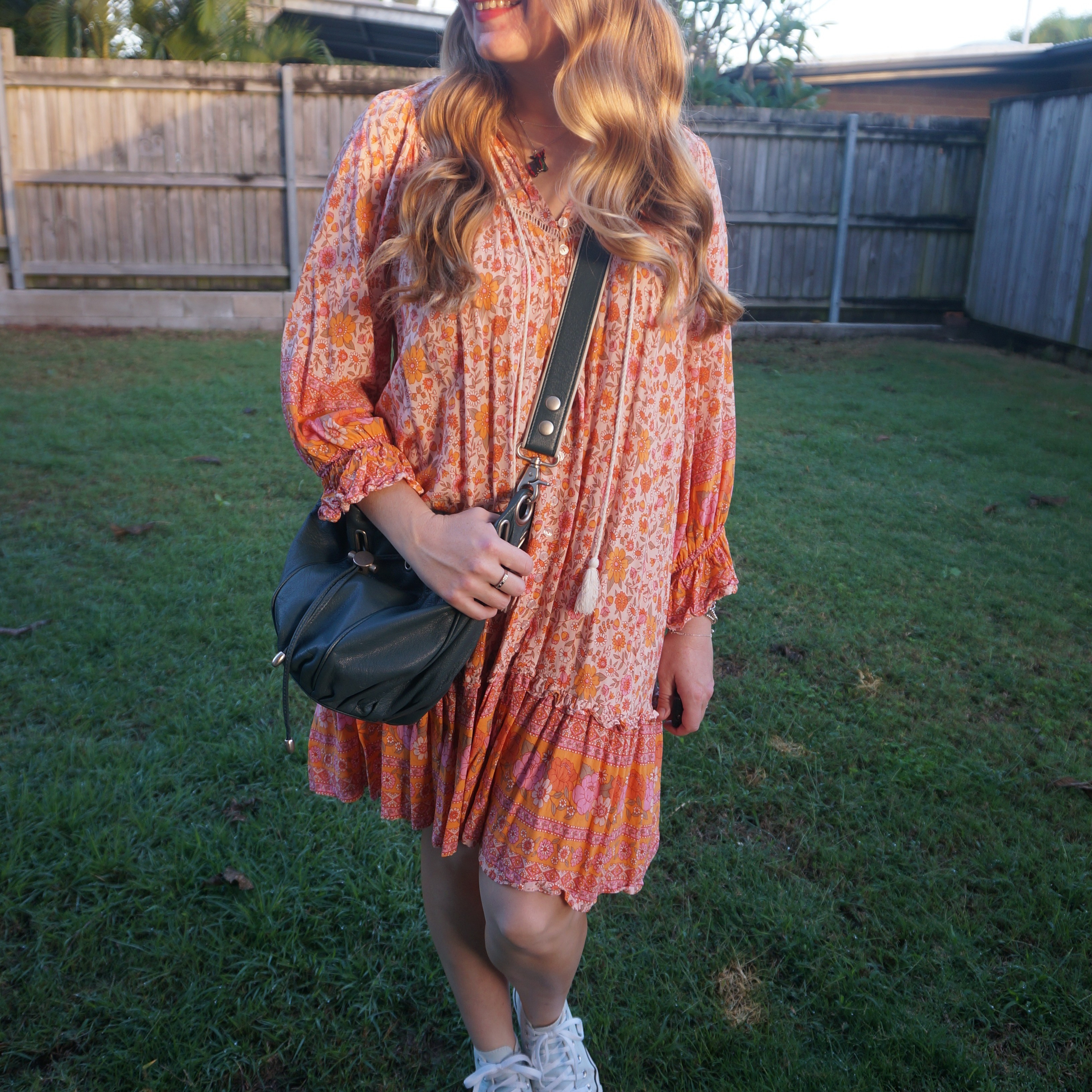 Orange floral print Jaase dress with blue Converse high tops and teal Mimco cocoon bucket bag 🧡

#LTKaustralia #LTKbag #LTKdresses
