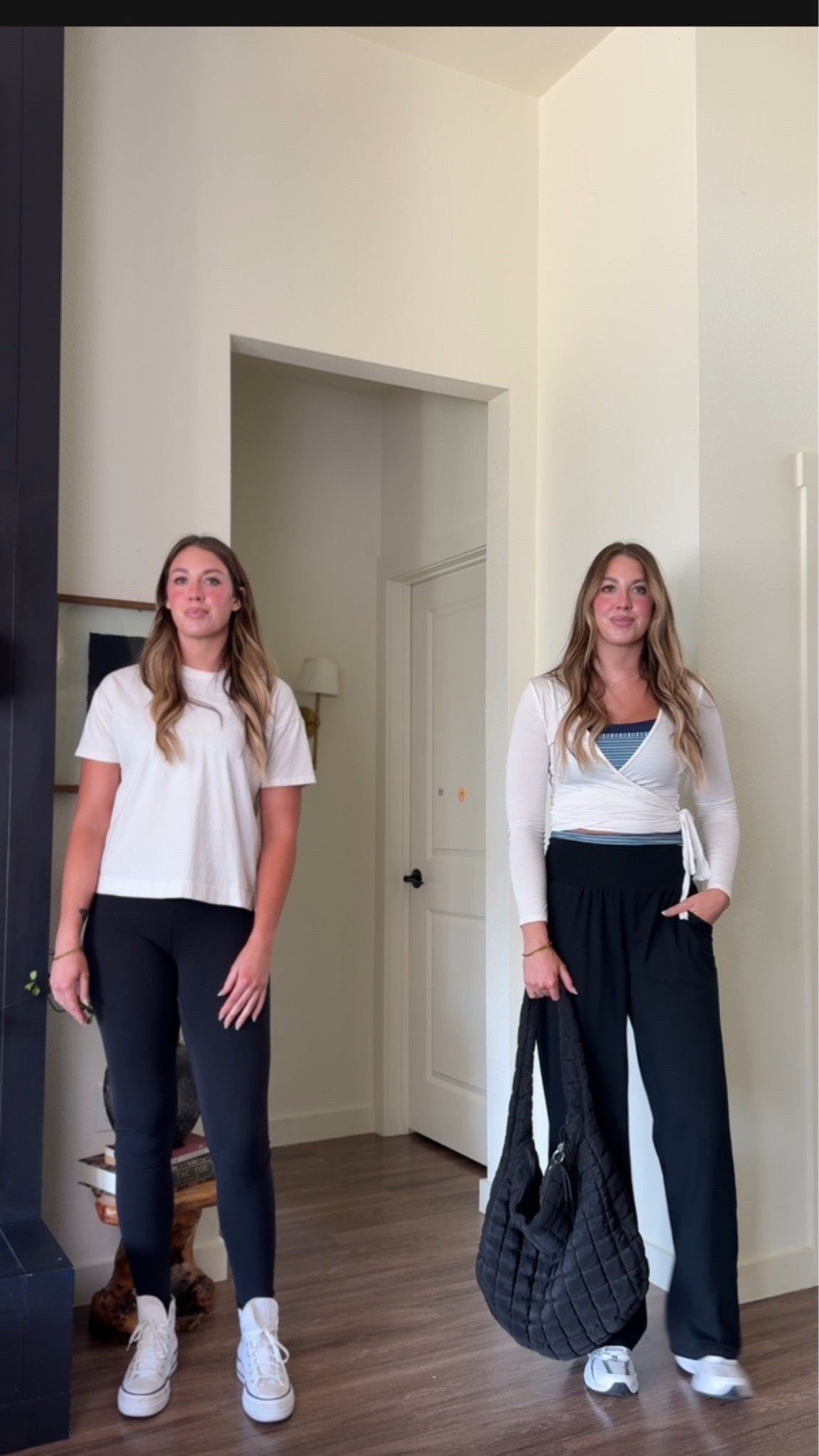 Rectangle body type outfits upgrade! I’m 510 wearing a medium tall in wide leg pants and medium in everything else
