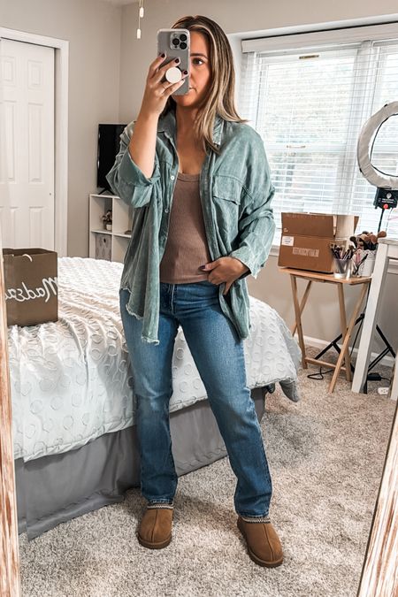 nursing mom uniform…stretchy tank top under a button down 😂. easy access and protection against spit up 🥰.

tank in M
jeans size up, size 28
uggs size up if in between sizes

#LTKsalealert #LTKSeasonal #LTKmidsize