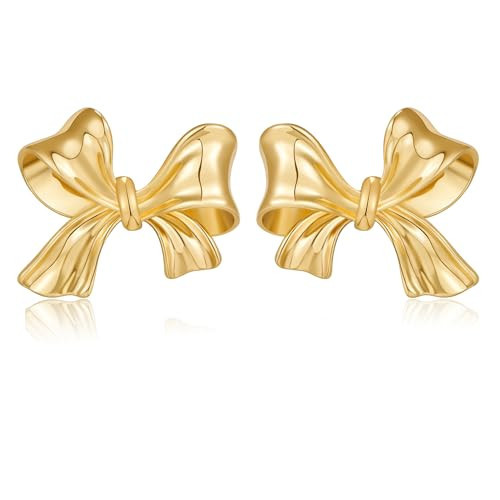 Gold Bow Earrings for Women Chunky Bow Earrings Bowknot Earrings Fashion Jewelry | Amazon (US)