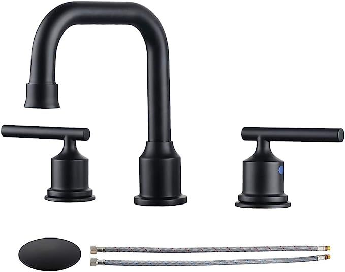 WOWOW Two Handles Widespread 8 inch Bathroom Faucet Black 3 Pieces Basin Faucets 360 Degree Swive... | Amazon (US)