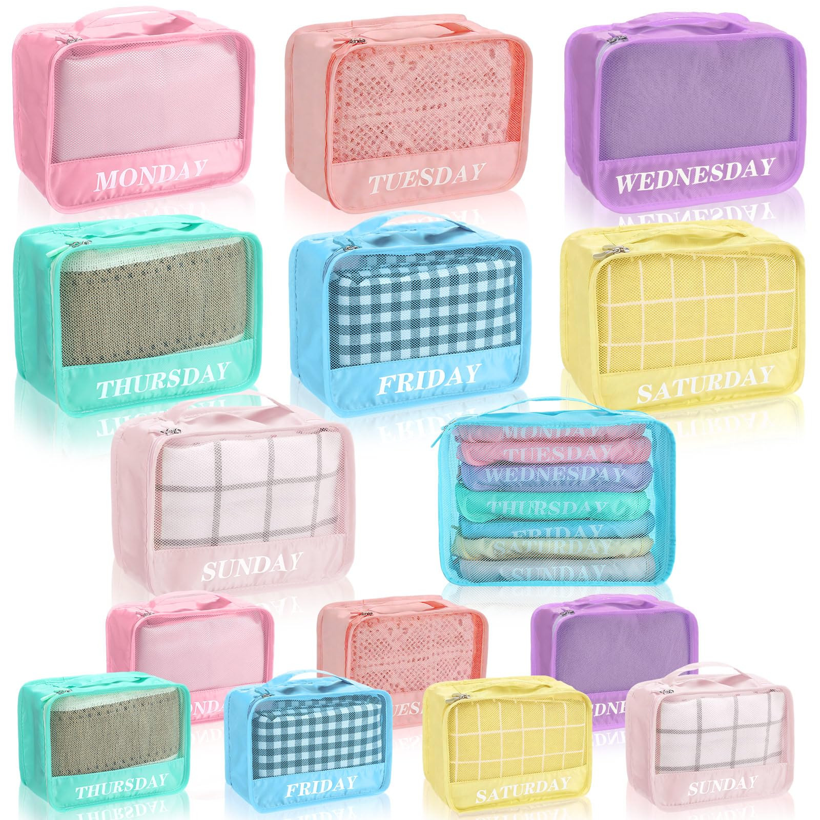 Amazon.com: Yeyeplum Days of Week Packing Cubes Weekly Organizer Travel Storage Bag School Clothes for Kids Summer Camp Family(9x7x3inch,Macaron,15) : Clothing, Shoes & Jewelry | Amazon (US)